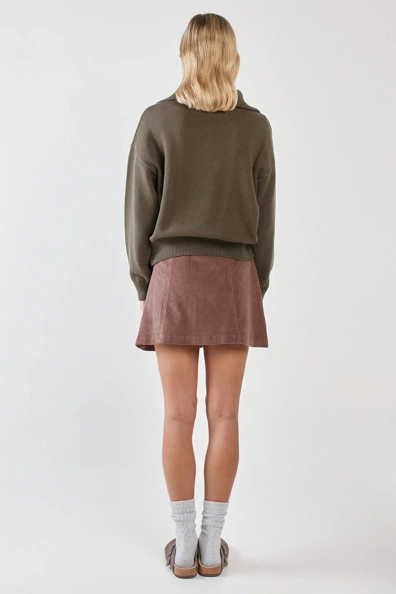 Esti Pointelle Zip Up Knit - Khaki-Knitwear & Jumpers-SASS-The Bay Room