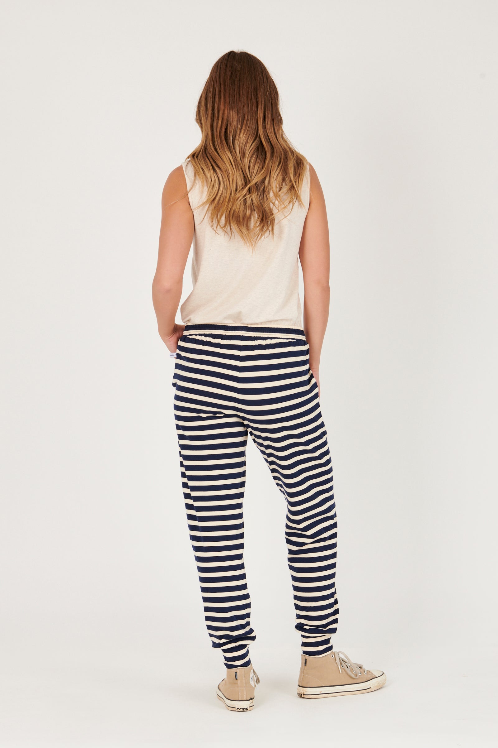 Everyday Pant - Navy & Ecru Stripe-Pants-One Ten Willow-The Bay Room