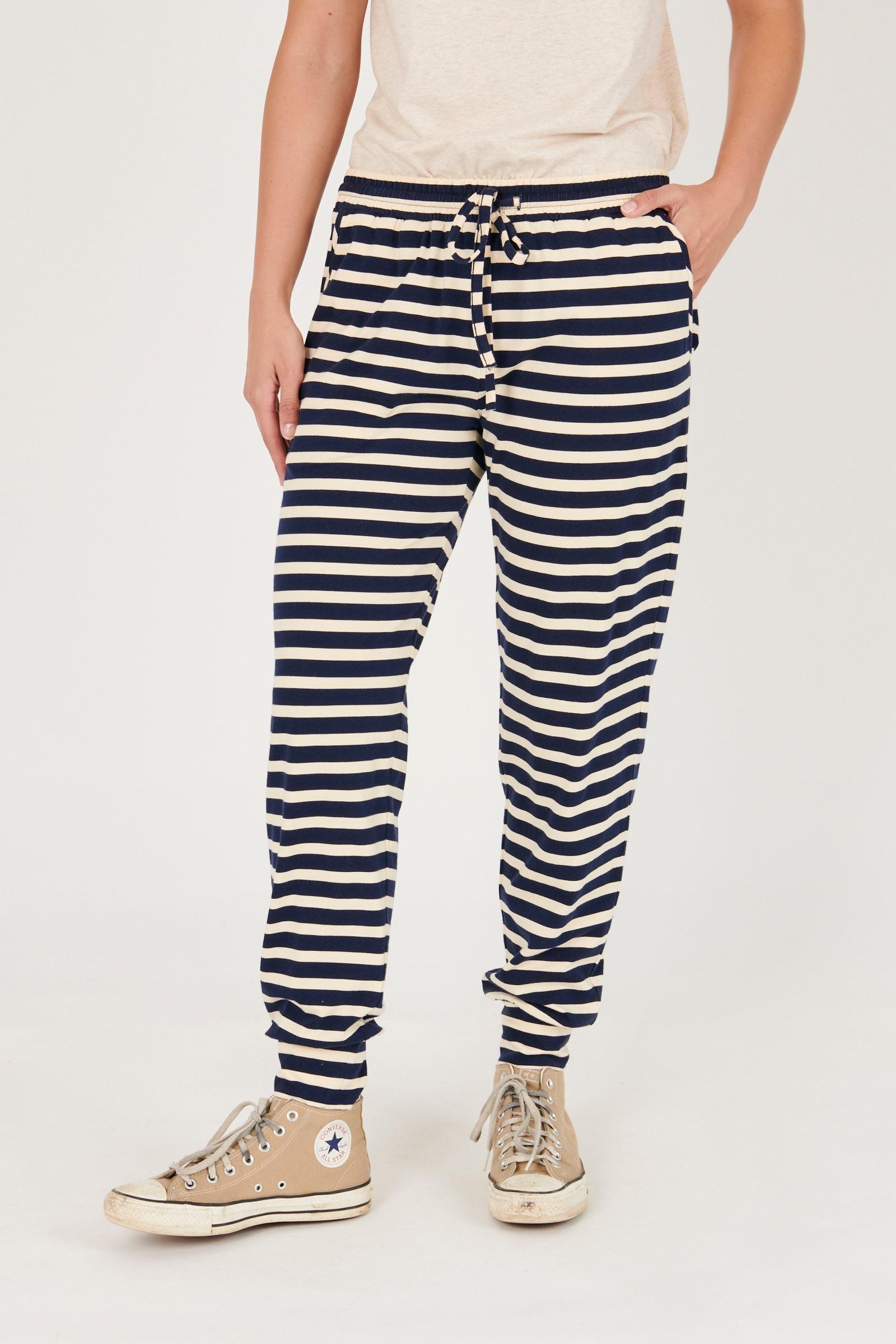Everyday Pant - Navy & Ecru Stripe-Pants-One Ten Willow-The Bay Room