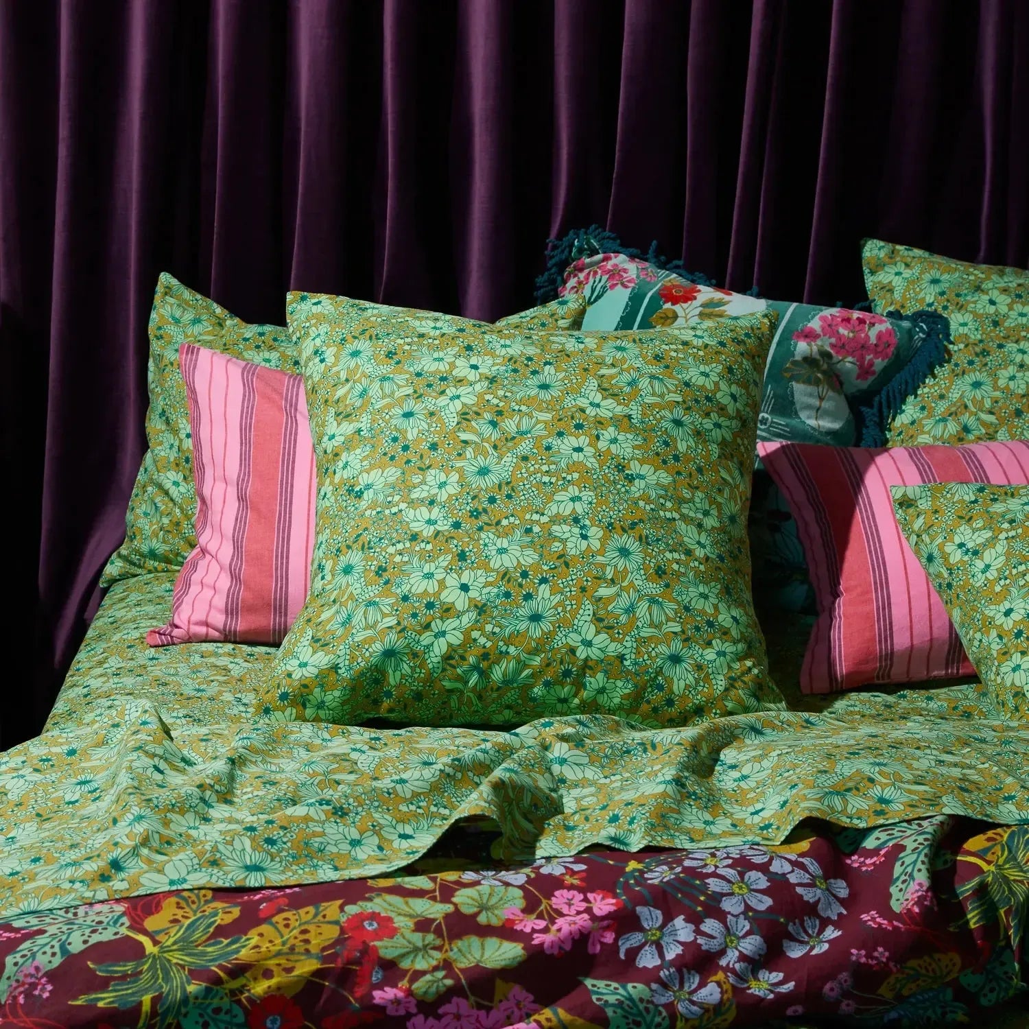 Evette Cotton Euro Pillowcase Set - Olive-Soft Furnishings-Sage & Clare-The Bay Room