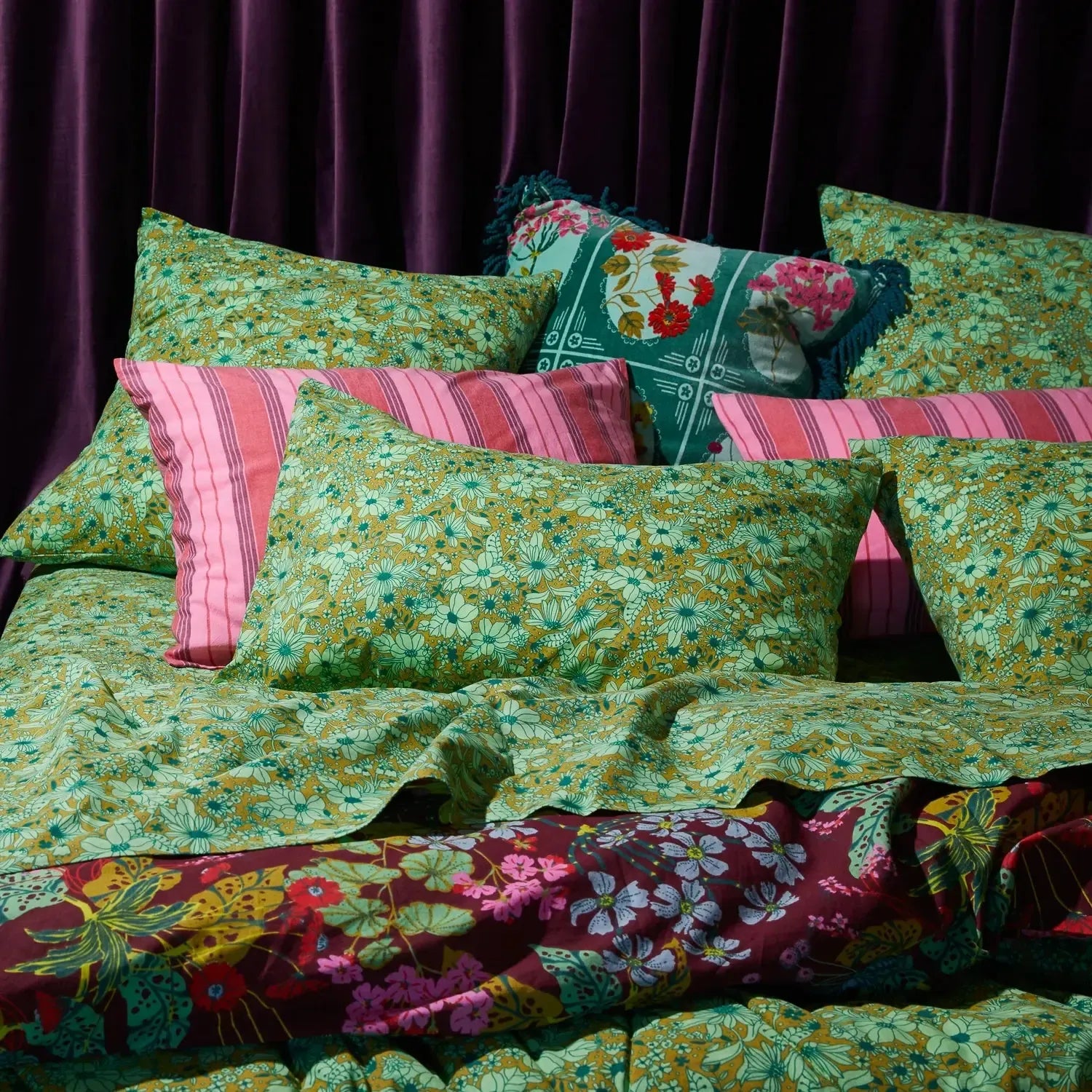 Evette Cotton Pillowcase Set - Olive-Soft Furnishings-Sage & Clare-The Bay Room
