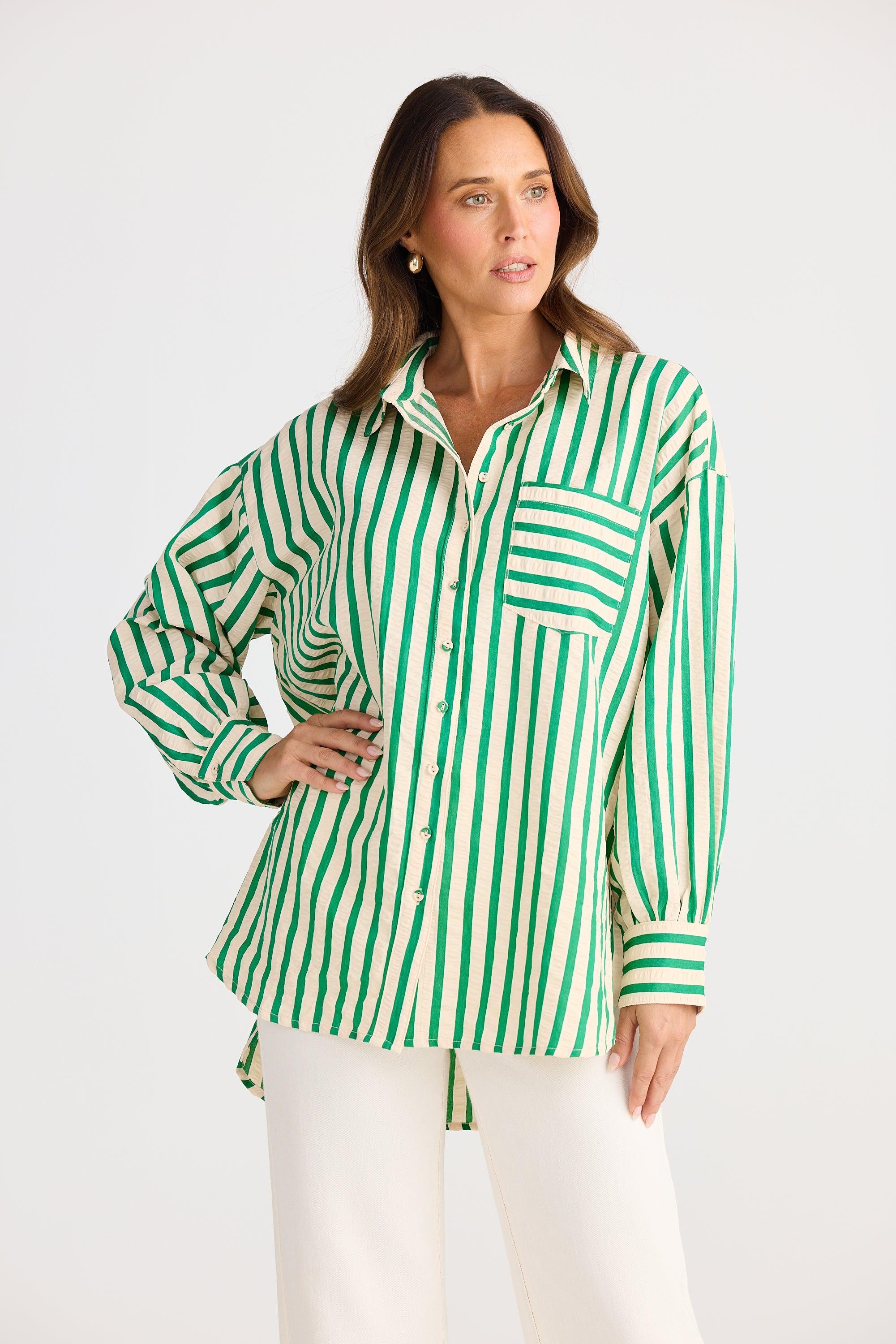 Ezra Shirt - Jade Stripe-Tops-Brave & True-The Bay Room