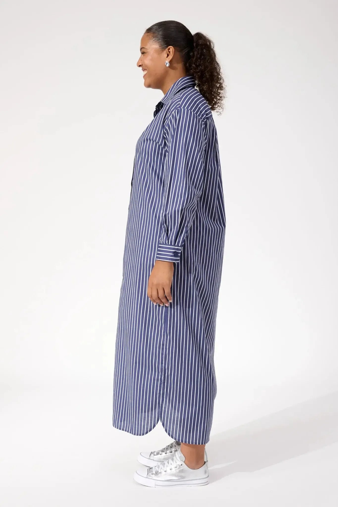 Fairbanks Stripe Shirt Dress - Navy-Dresses-Haven-The Bay Room