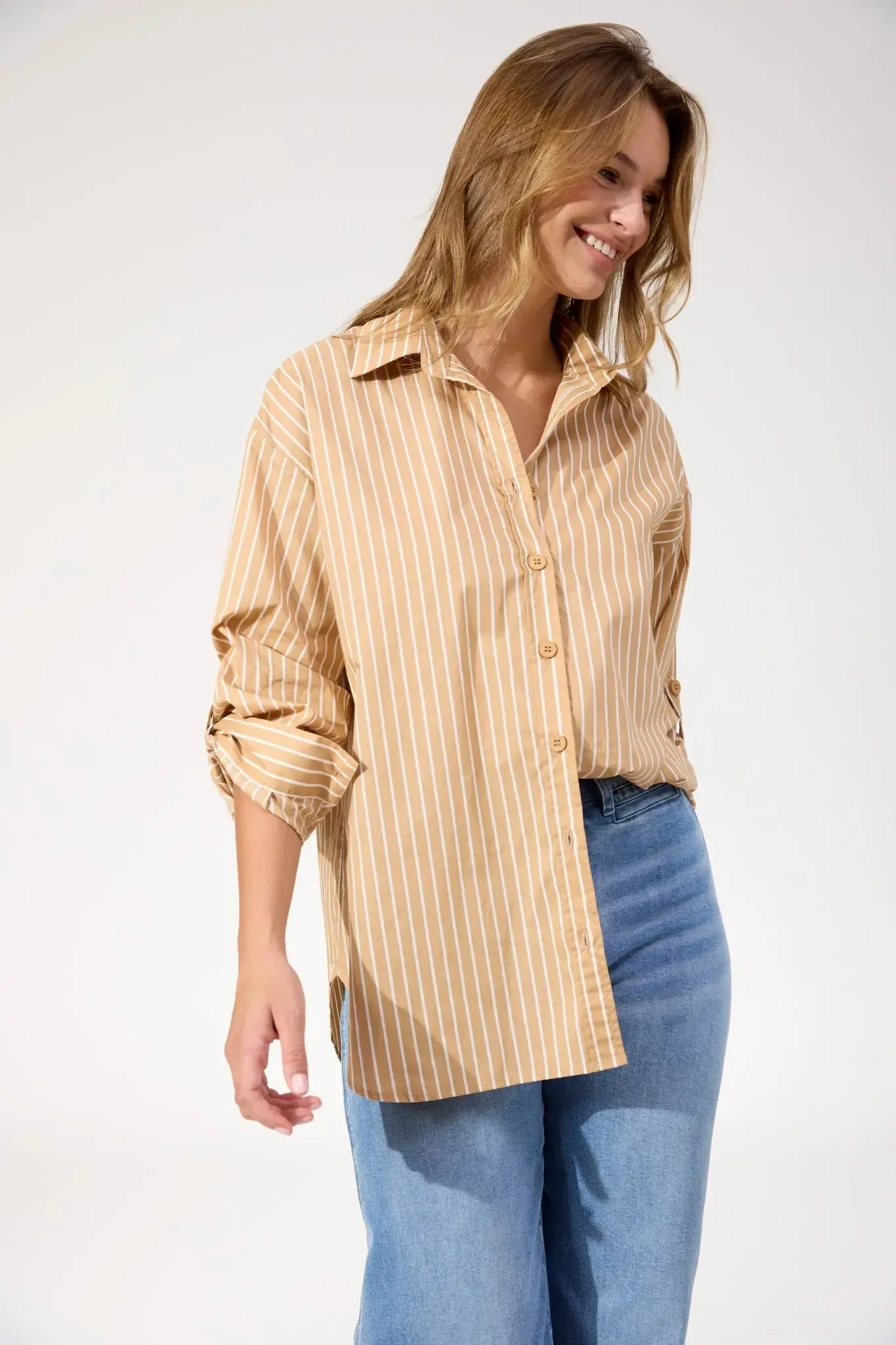 Fairbanks Stripe Shirt - Latte-Tops-Haven-The Bay Room