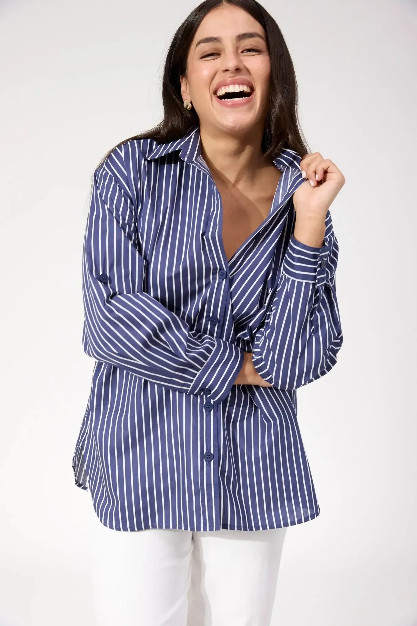 Fairbanks Stripe Shirt - Navy-Tops-Haven-The Bay Room