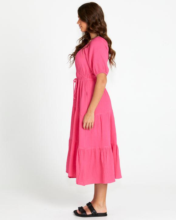 Felix Tiered Midi Dress - Pink-Dresses-SASS-The Bay Room