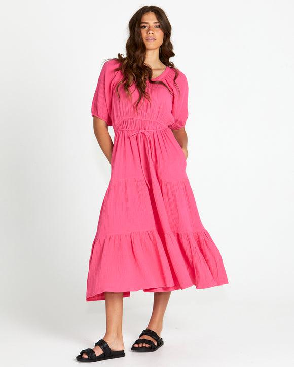 Felix Tiered Midi Dress - Pink-Dresses-SASS-The Bay Room