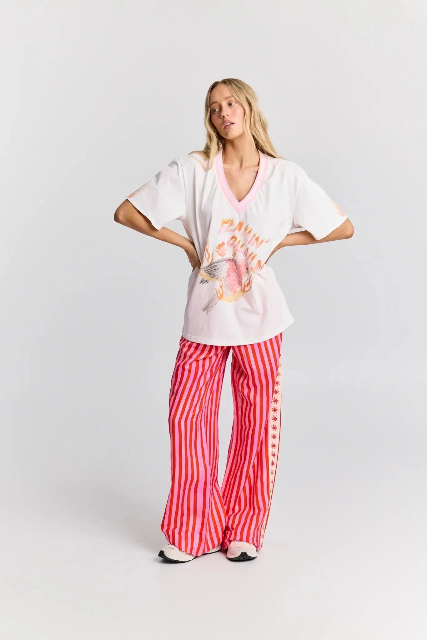 Flamin Galah V-Neck Tee-Tops-Maku The Label-The Bay Room