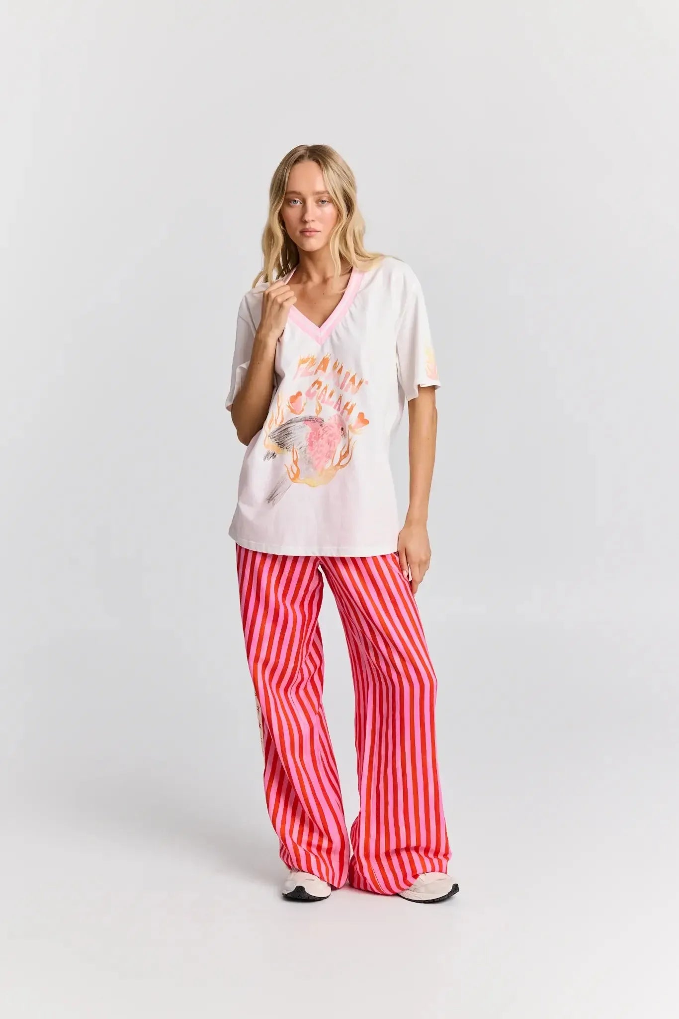 Flamin Galah V-Neck Tee-Tops-Maku The Label-The Bay Room