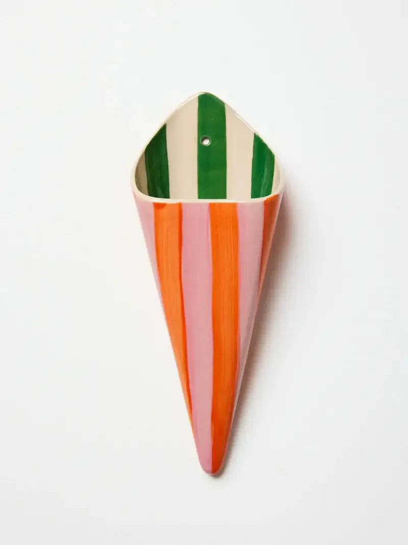 Folly Wall Vase Pink Stripe-Pots, Planters & Vases-Jones & Co-The Bay Room