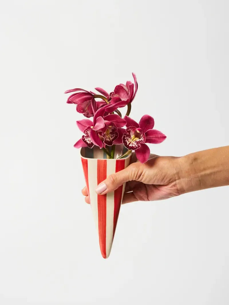 Folly Wall Vase Red Stripe-Pots, Planters & Vases-Jones & Co-The Bay Room