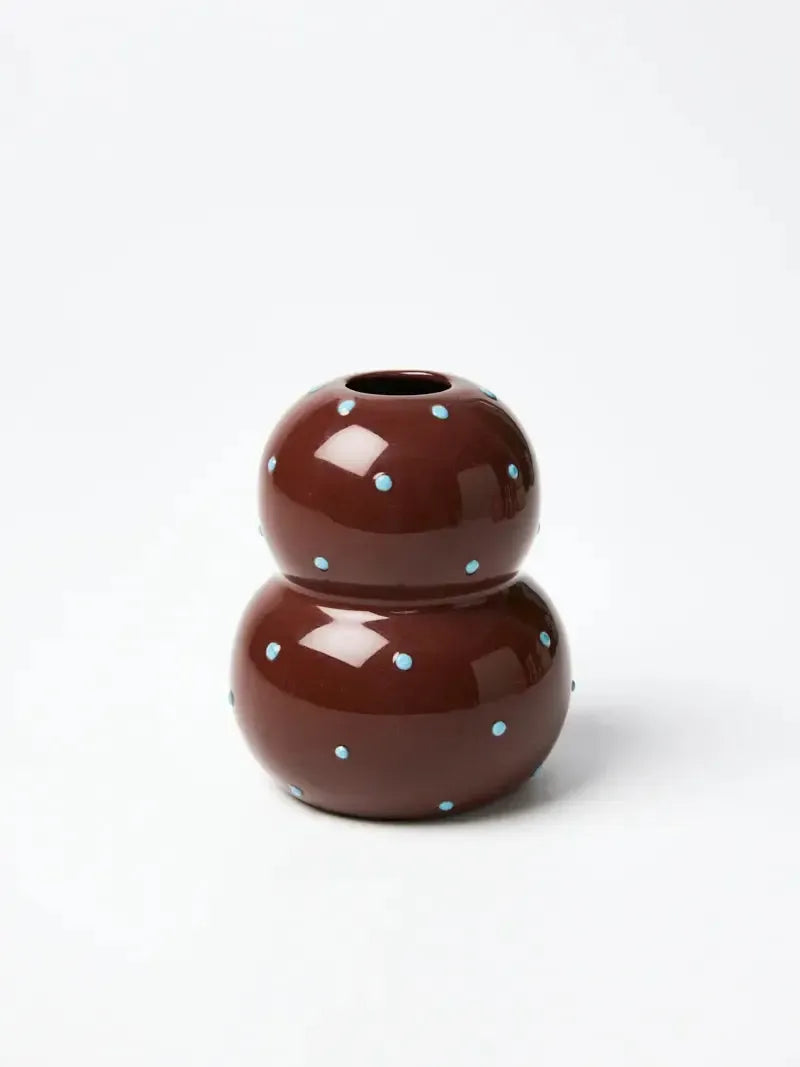 Fonda Vase Brown Blue Dotty-Pots, Planters & Vases-Jones & Co-The Bay Room