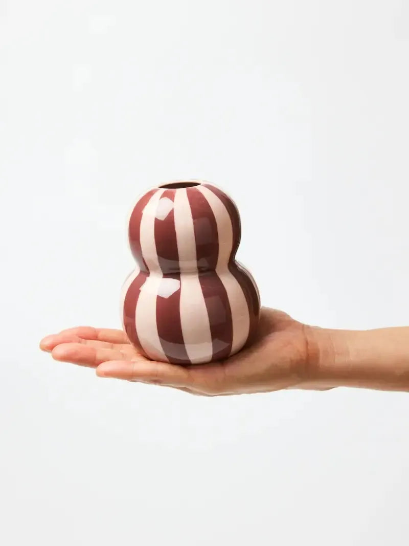Fonda Vase Burgandy Pink Stripe-Pots, Planters & Vases-Jones & Co-The Bay Room