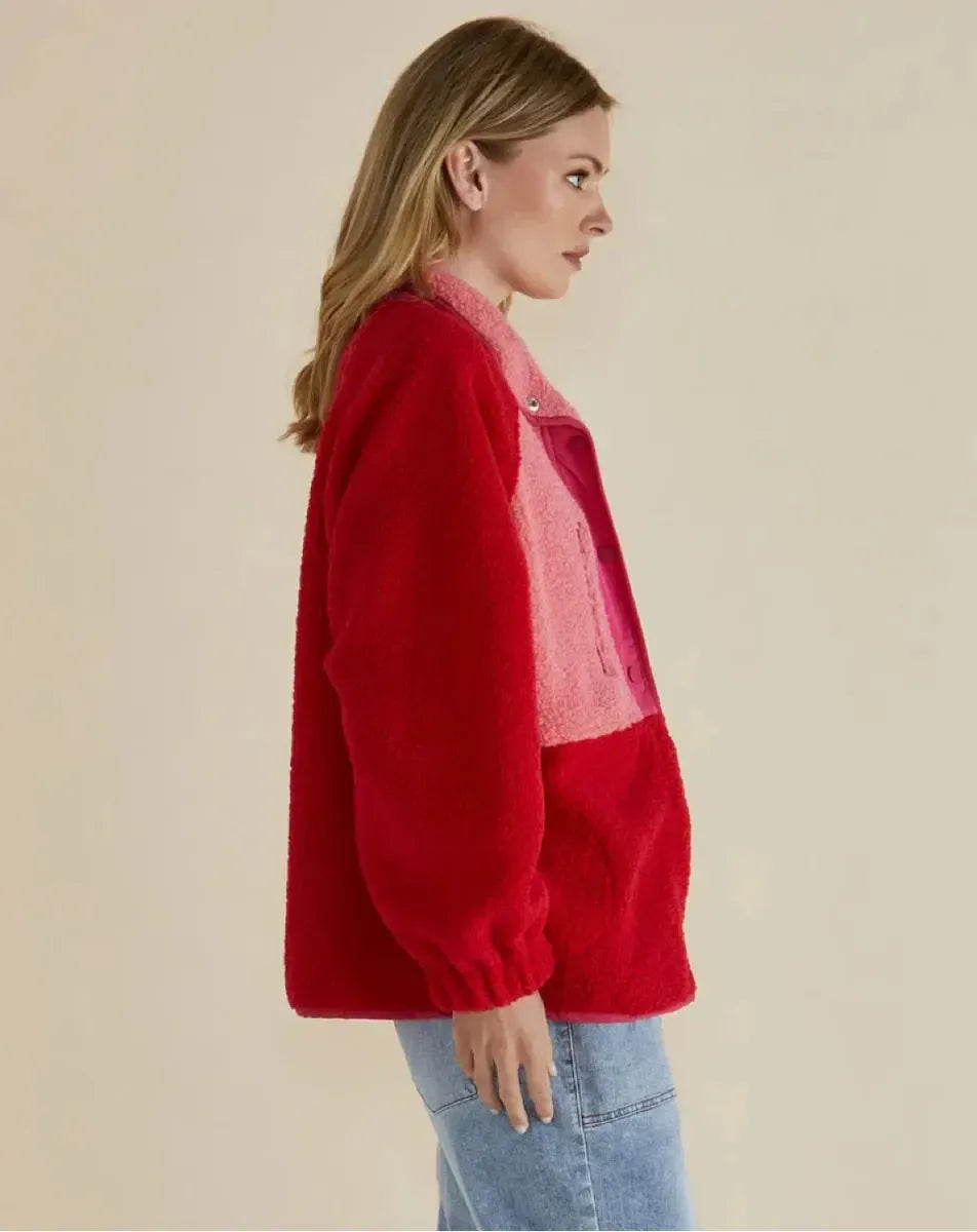 Franklin Fleecy Jacket - Pink/Red-Jackets, Coats & Vests-Betty Basics-The Bay Room