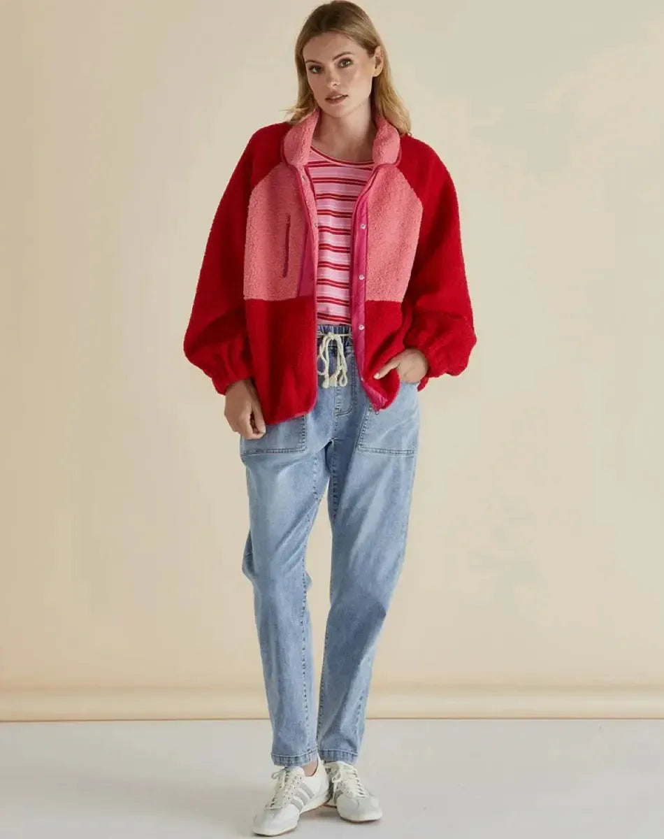 Franklin Fleecy Jacket - Pink/Red-Jackets, Coats & Vests-Betty Basics-The Bay Room