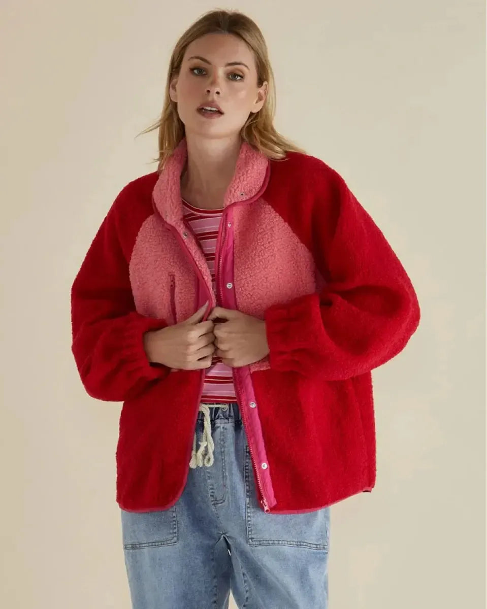 Franklin Fleecy Jacket - Pink/Red-Jackets, Coats & Vests-Betty Basics-The Bay Room
