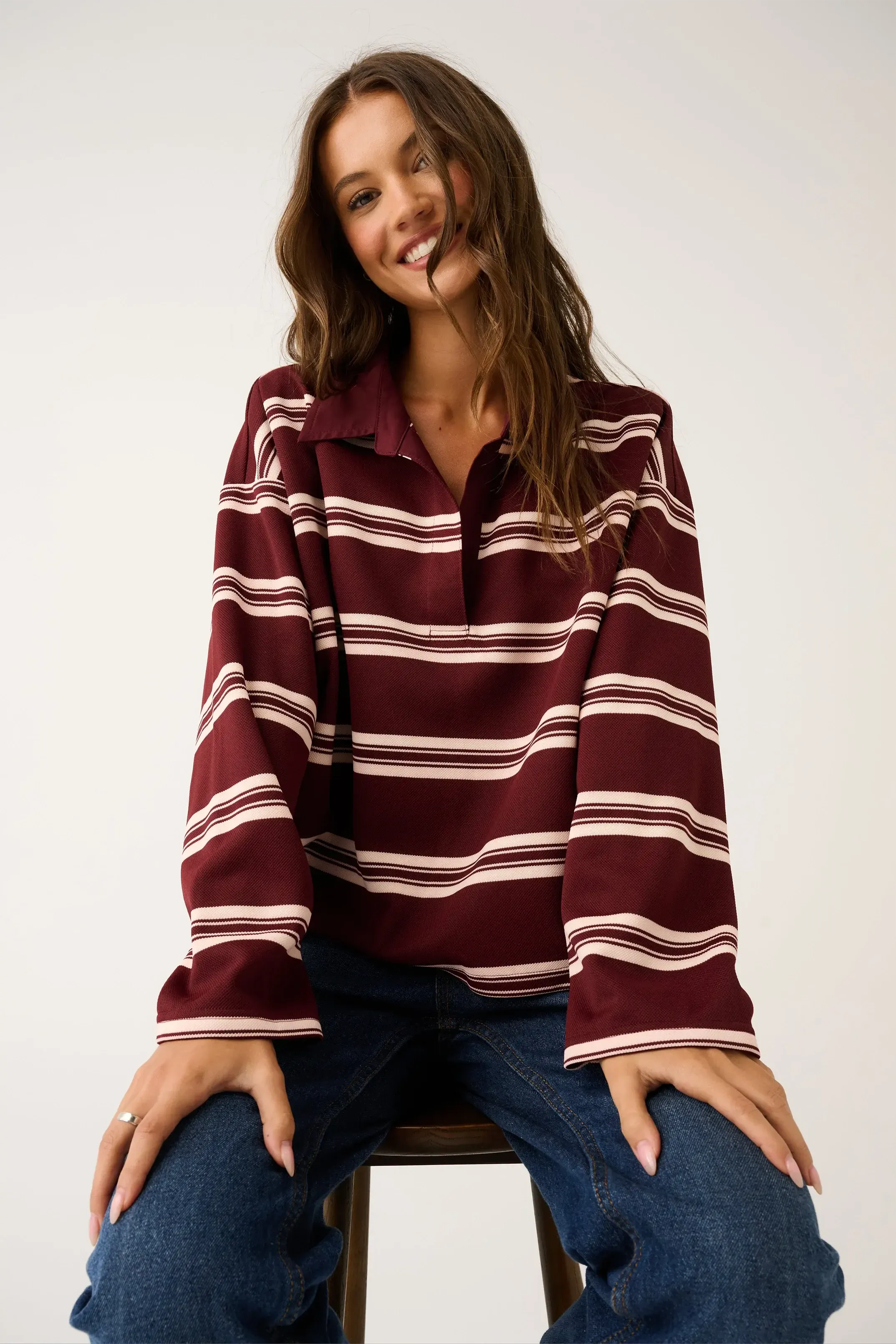 Freddie Rugby Top - Burgundy Stripe-Tops-Cartel & Willow-The Bay Room