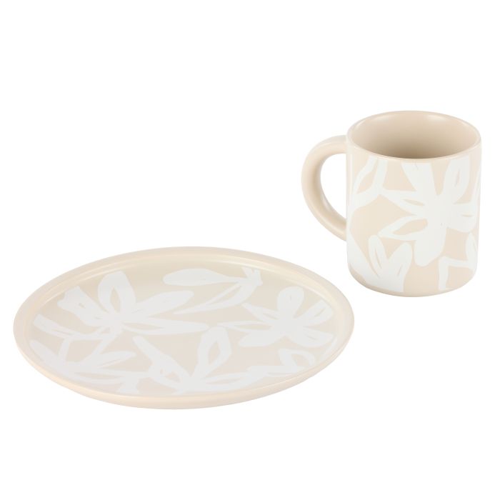 Freya Mug & Side Plate Set 12x9x10cm Oat & White-Dining & Entertaining-Leaf & Bean-The Bay Room