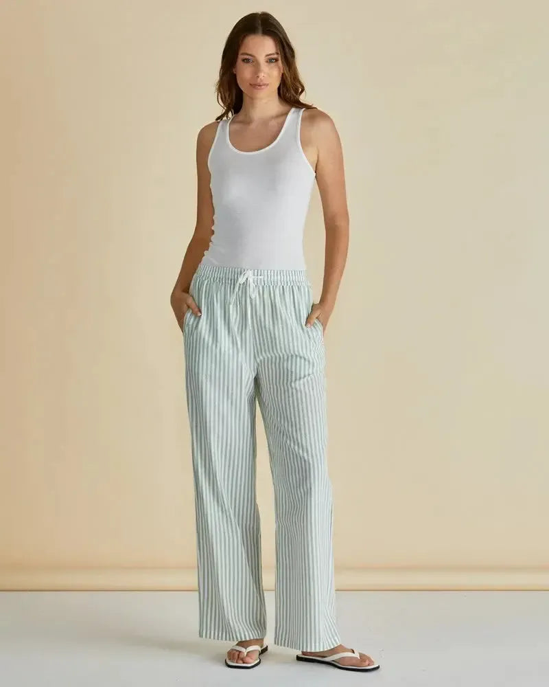 Georgie Pants - Green Stripe-Pants-Betty Basics-The Bay Room