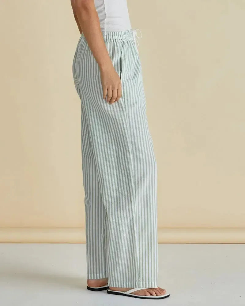 Georgie Pants - Green Stripe-Pants-Betty Basics-The Bay Room
