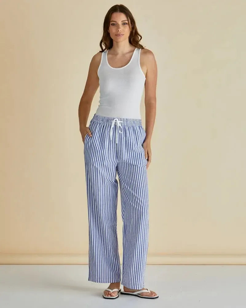 Georgie Pants - Navy Stripe-Pants-Betty Basics-The Bay Room