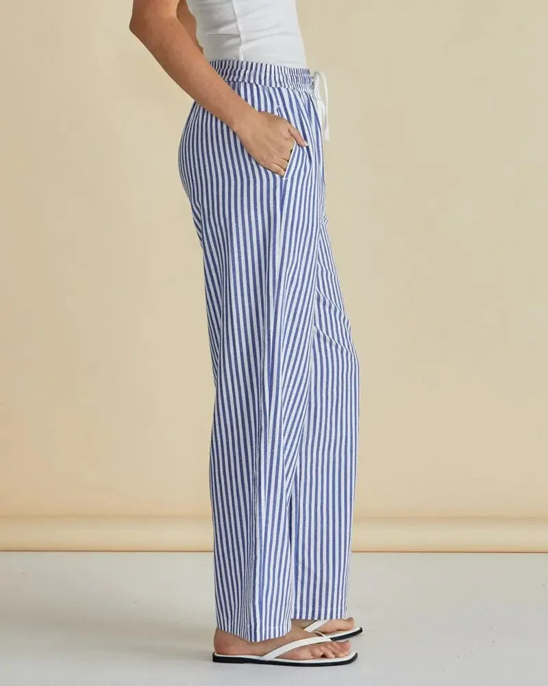 Georgie Pants - Navy Stripe-Pants-Betty Basics-The Bay Room