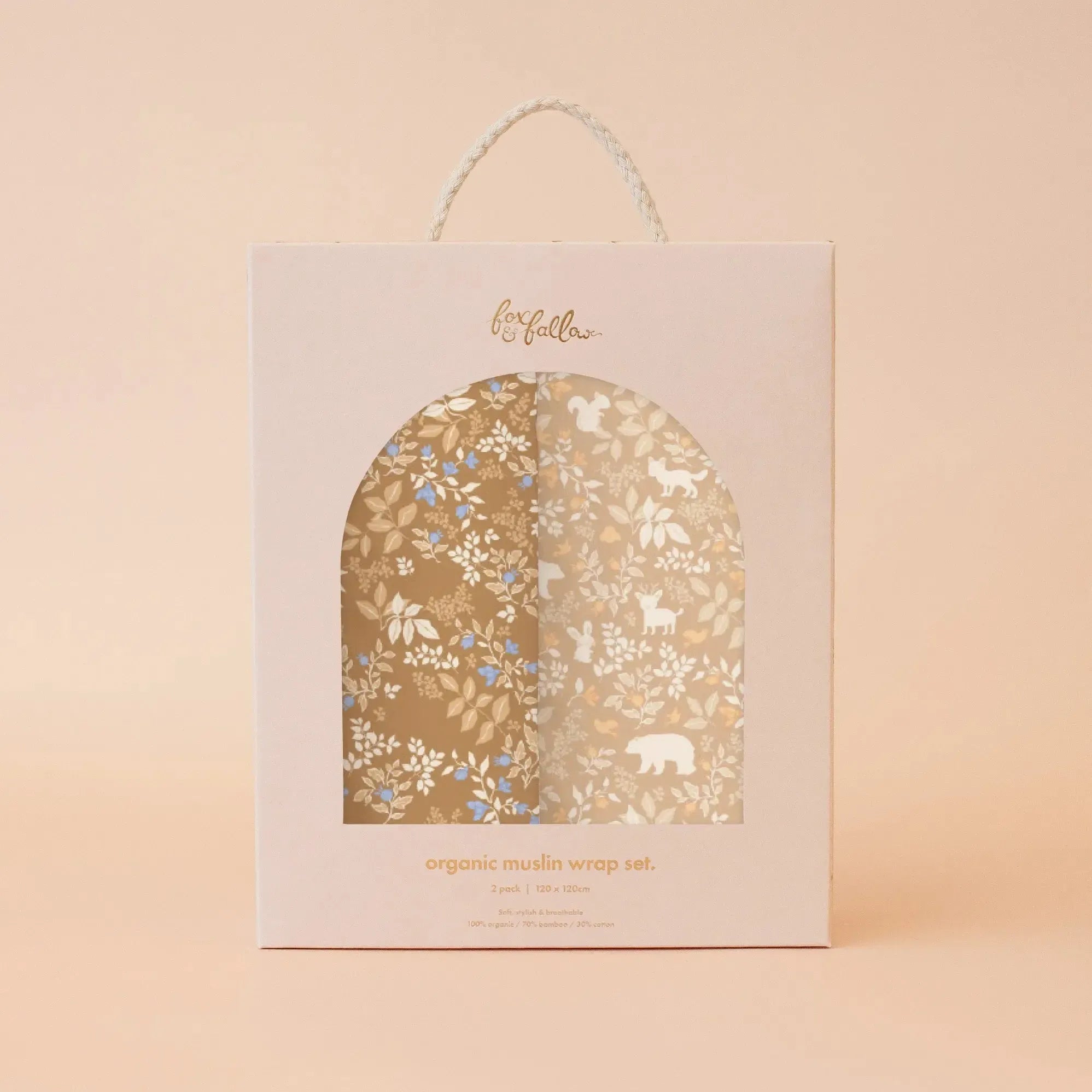 Gold Holly/Forest Friends Caramel Organic Muslin Wrap Set-Nursery & Nurture-Fox & Fallow-The Bay Room