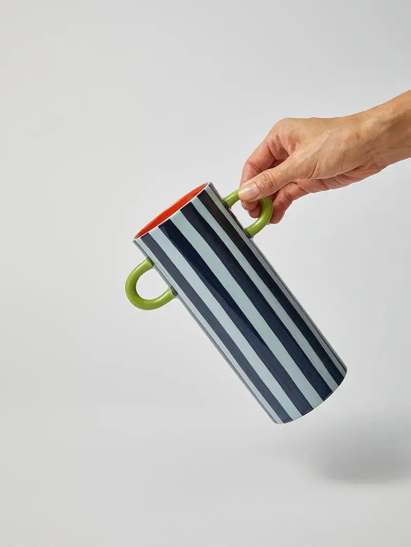 Griffe Blue Stripe Tall Vase-Pots, Planters & Vases-Jones & Co-The Bay Room