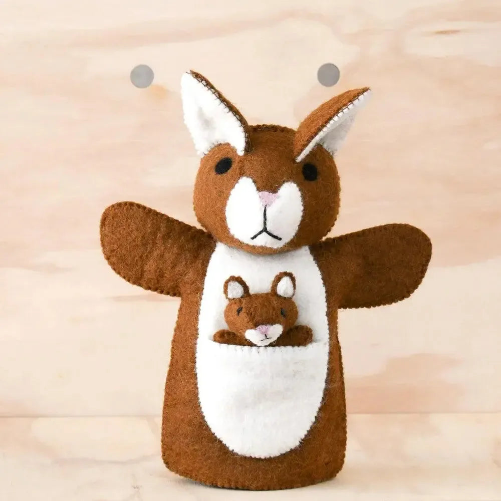 Hand Puppet - Brown Kangaroo with Joey-Toys-Tara Treasures-The Bay Room