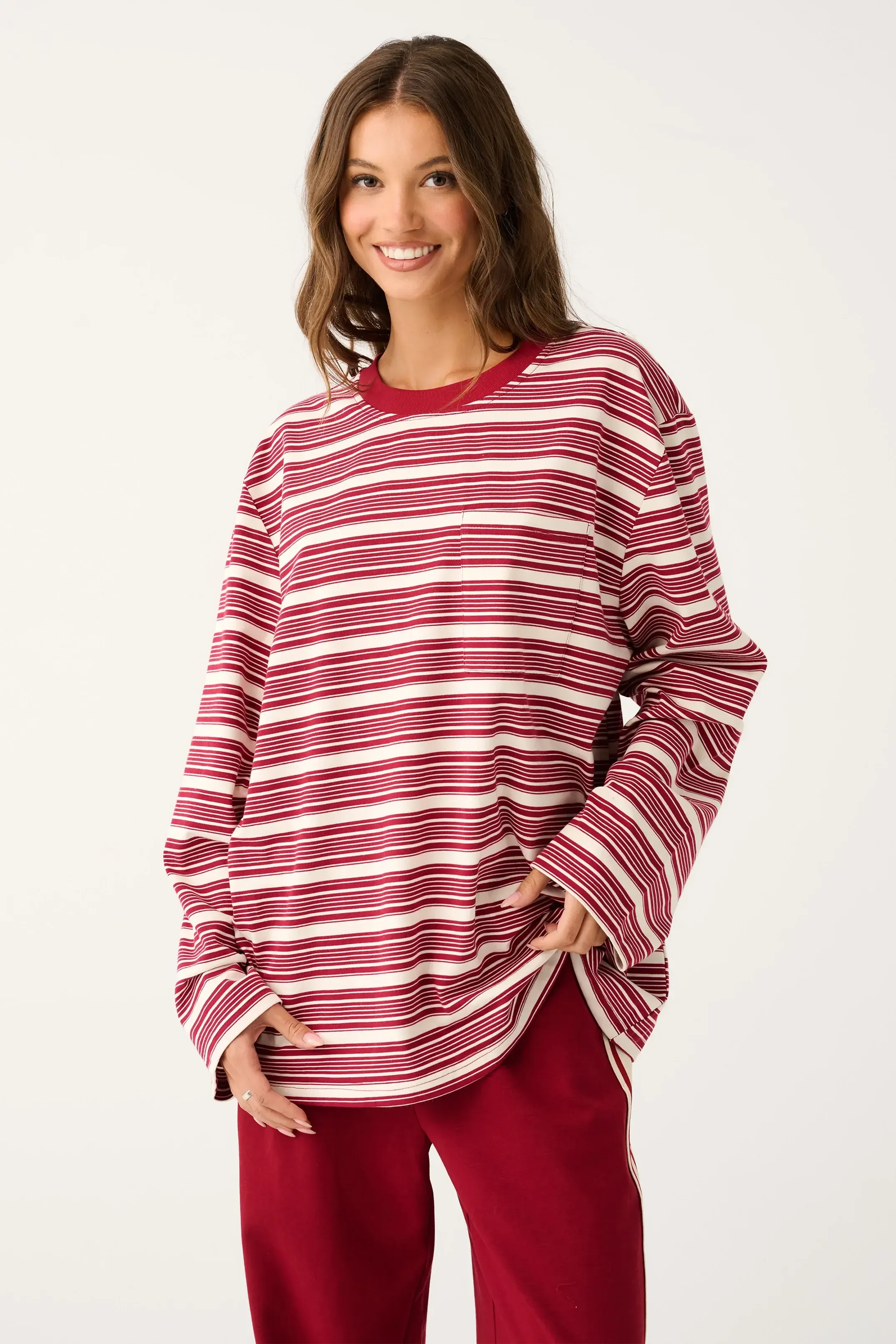 Harley Long Sleeve - Mulberry Stripe-Tops-Cartel & Willow-The Bay Room