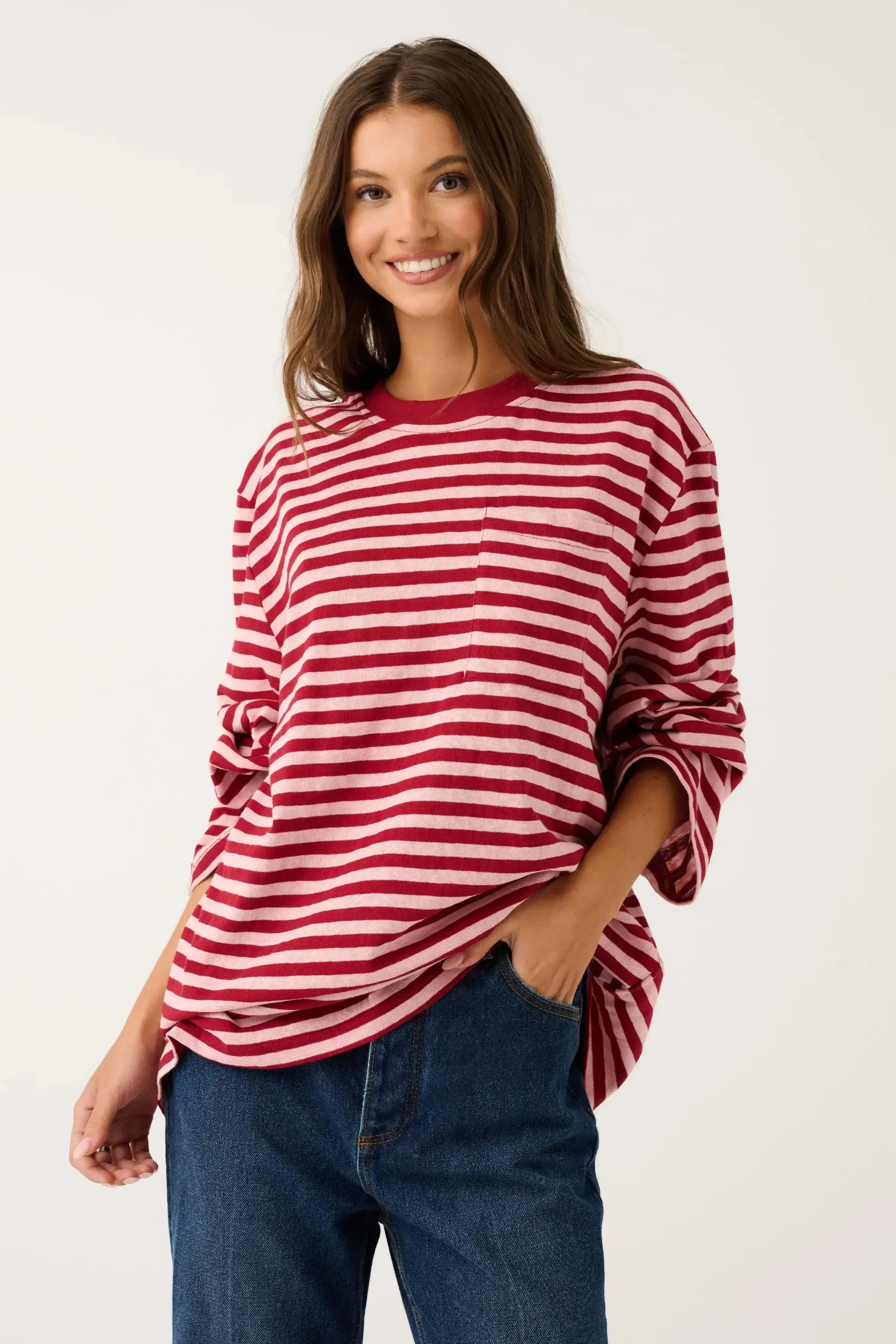Harley Long Sleeve - Plum Stripe-Tops-Cartel & Willow-The Bay Room