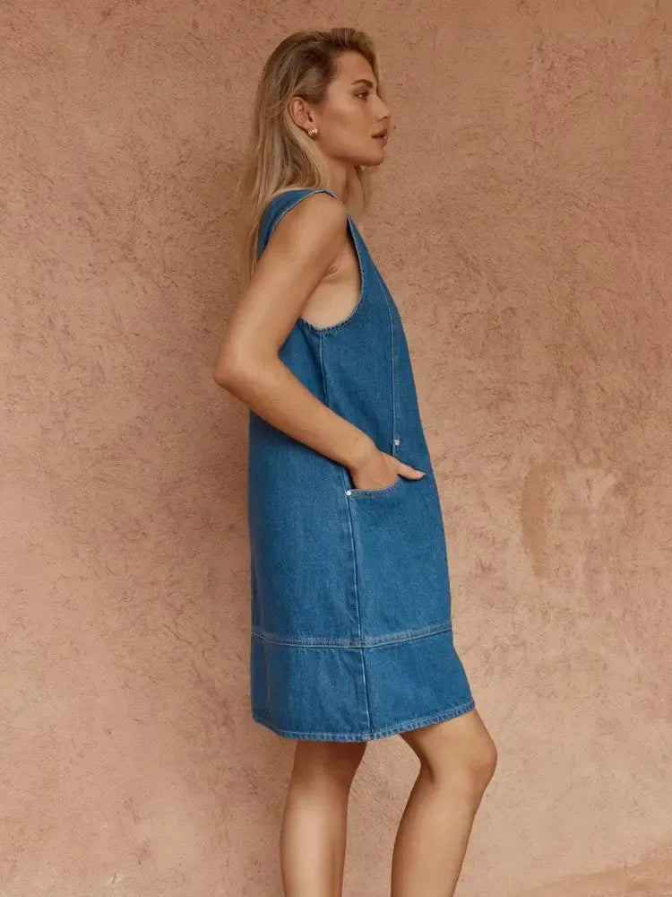 Hart Denim Shift Dress - Classic Blue-Dresses-SASS-The Bay Room