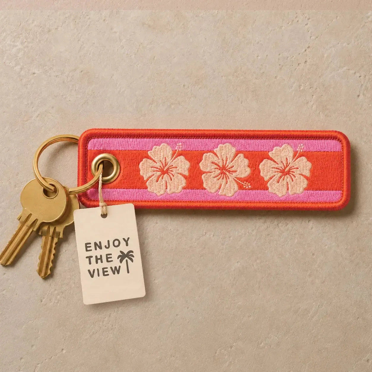Hibiscus Embroidered Keychain-Keyrings-Enjoy The View-The Bay Room