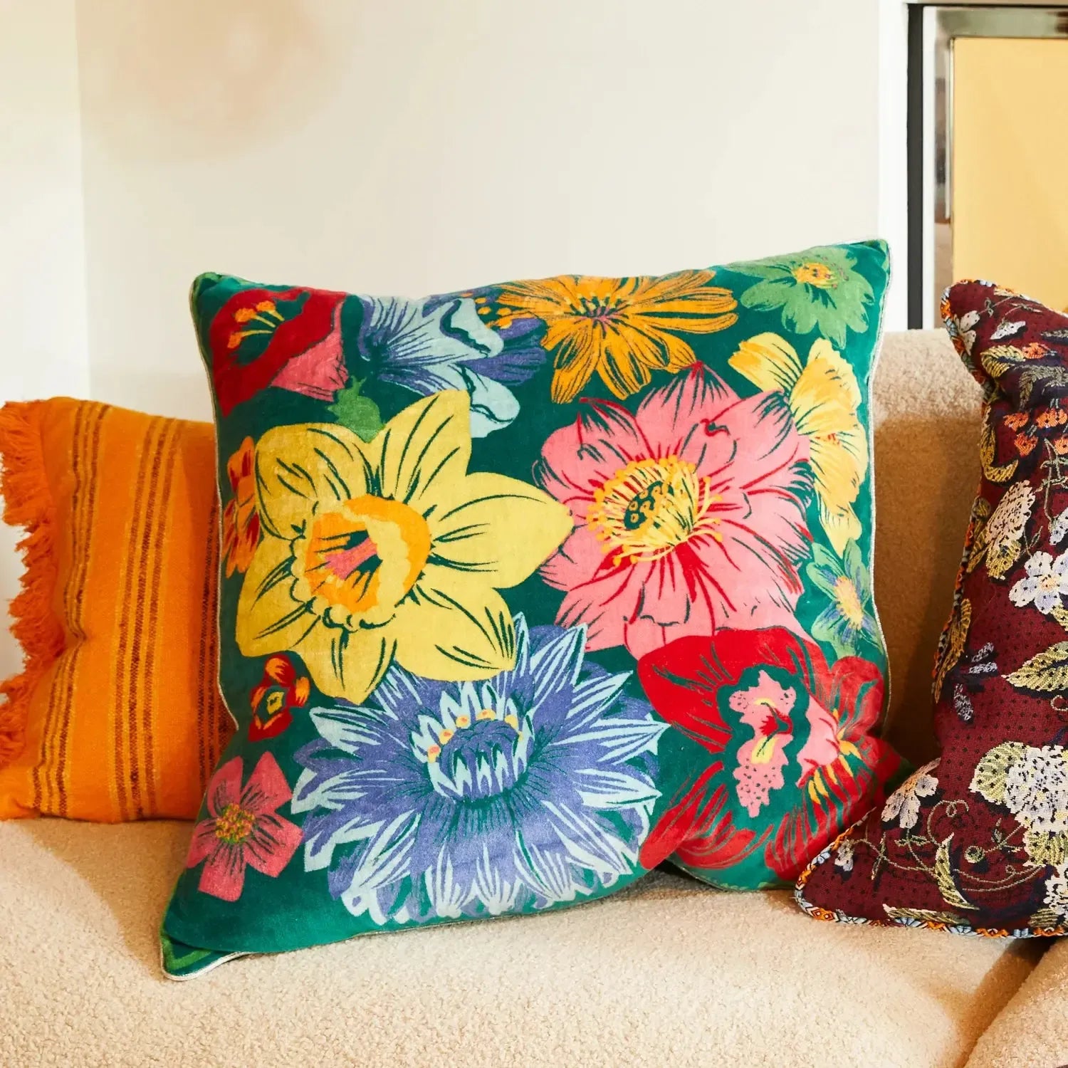 Ines Velvet Cushion - Verdant-Soft Furnishings-Sage & Clare-The Bay Room