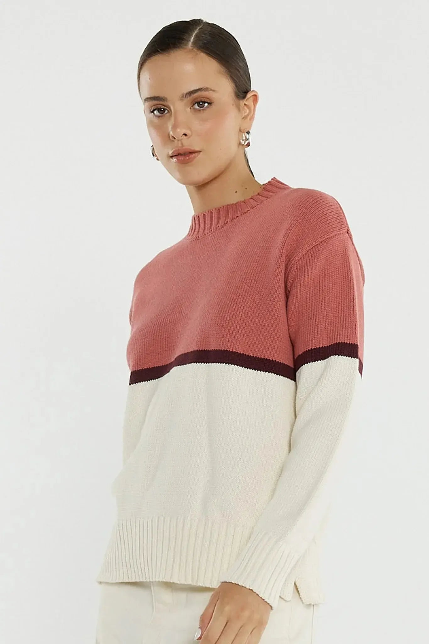 Ivy Cotton Knit - Cream/Burg/Rose-Knitwear & Jumpers-SASS-The Bay Room
