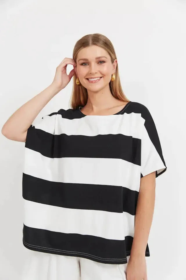 Jardin Stripe Tshirt - Black-Tops-Haven-The Bay Room