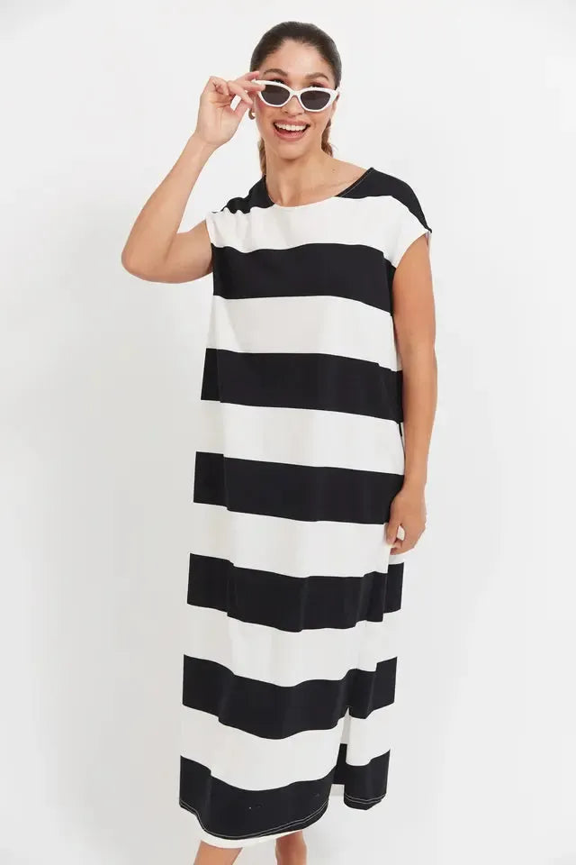 Jardin Stripe Tshirt Dress - Black-Dresses-Haven-The Bay Room
