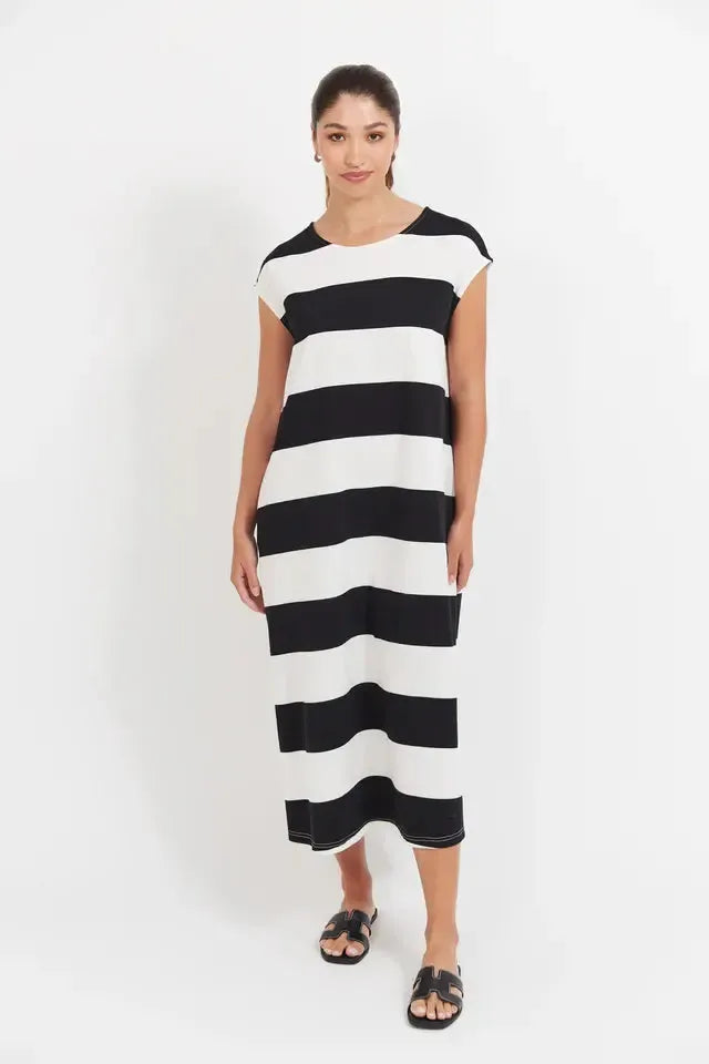 Jardin Stripe Tshirt Dress - Black-Dresses-Haven-The Bay Room