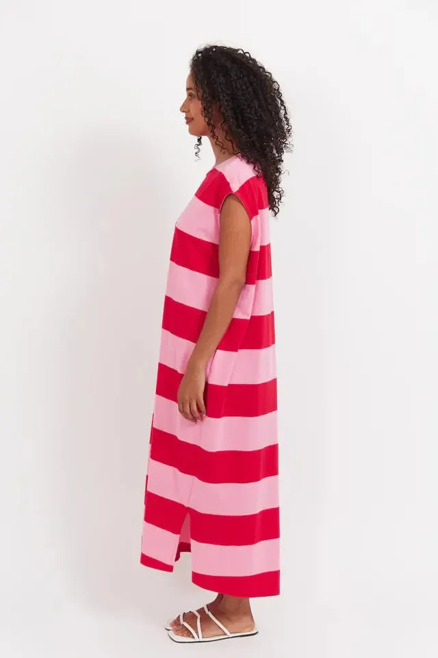 Jardin Stripe Tshirt Dress - Garnet-Dresses-Haven-The Bay Room