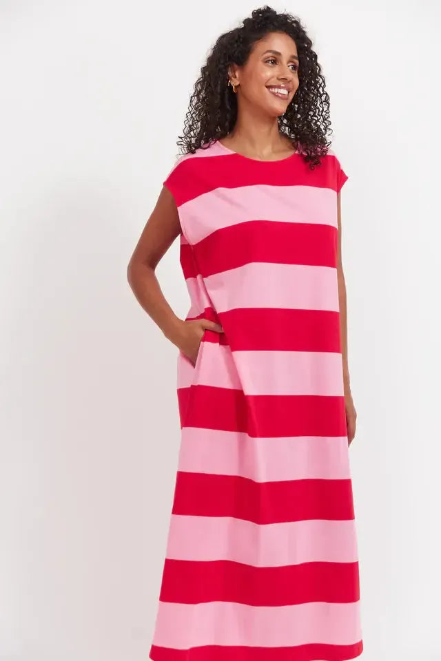 Jardin Stripe Tshirt Dress - Garnet-Dresses-Haven-The Bay Room