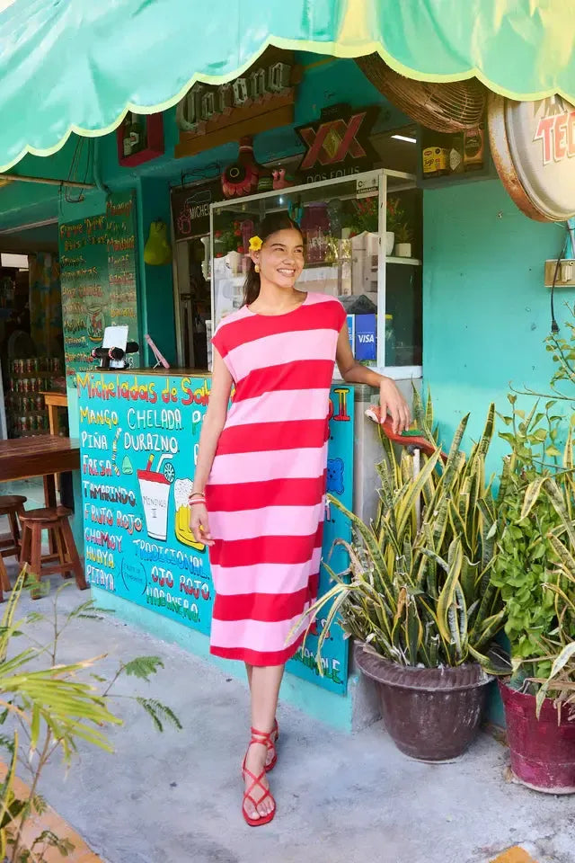Jardin Stripe Tshirt Dress - Garnet-Dresses-Haven-The Bay Room