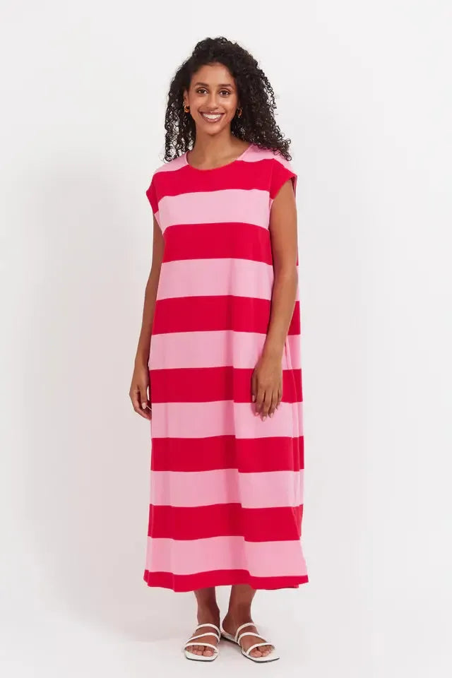 Jardin Stripe Tshirt Dress - Garnet-Dresses-Haven-The Bay Room