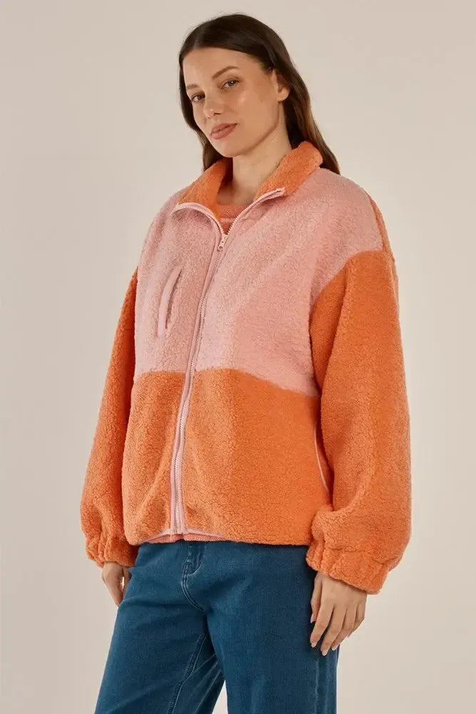 Jayne Fleece Jacket - Pink/Orange-Jackets, Coats & Vests-Betty Basics-The Bay Room