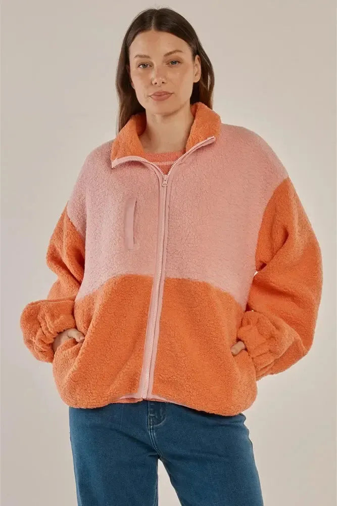 Jayne Fleece Jacket - Pink/Orange-Jackets, Coats & Vests-Betty Basics-The Bay Room