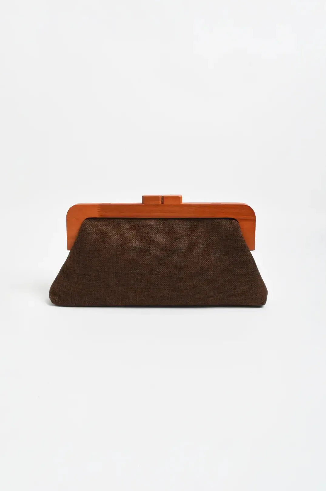 Jessie Textured Weave Timber Frame Clutch - Chocolate-Bags & Clutches-Adorne-The Bay Room