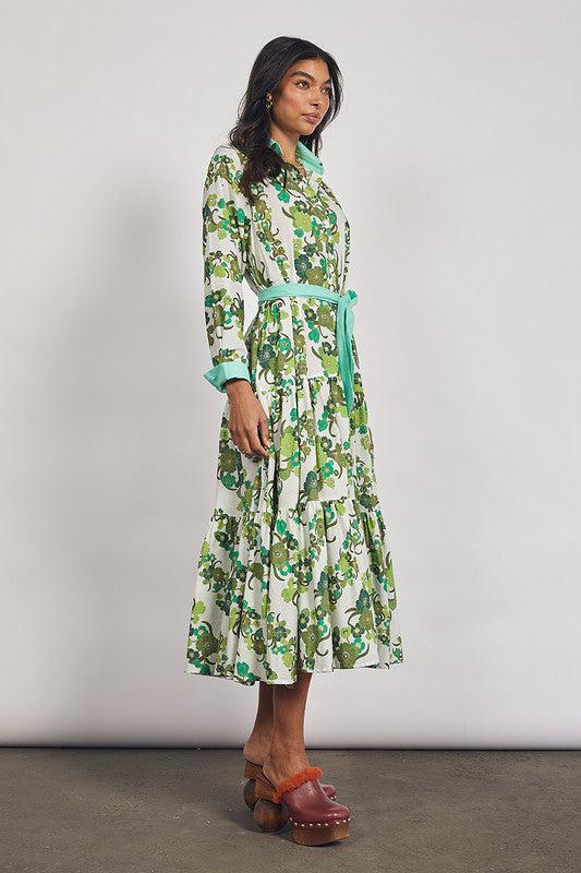 Jungle Tiered Floral Shirt Dress in Green-Dresses-Bohemian Traders-The Bay Room