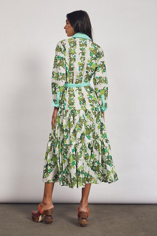 Jungle Tiered Floral Shirt Dress in Green-Dresses-Bohemian Traders-The Bay Room