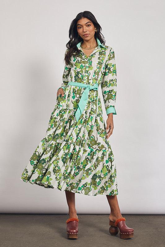 Jungle Tiered Floral Shirt Dress in Green-Dresses-Bohemian Traders-The Bay Room