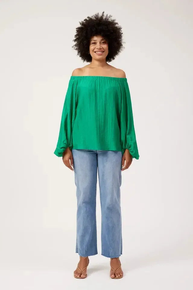 Kenya Off Shoulder Top - Green-Tops-Haven-The Bay Room