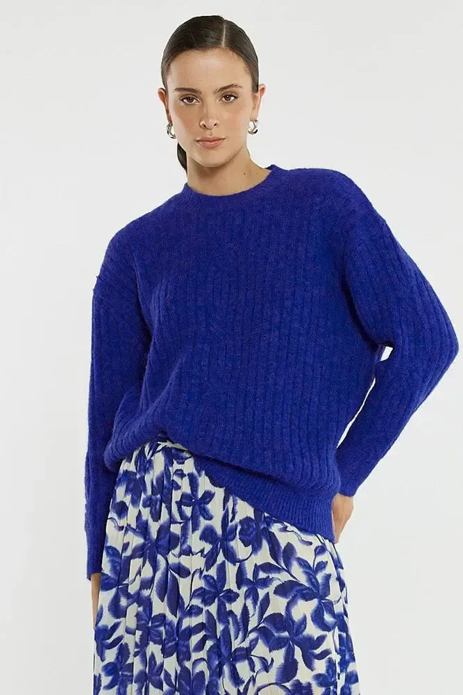 Kira Cable Jumper - Cobalt-Knitwear & Jumpers-SASS-The Bay Room